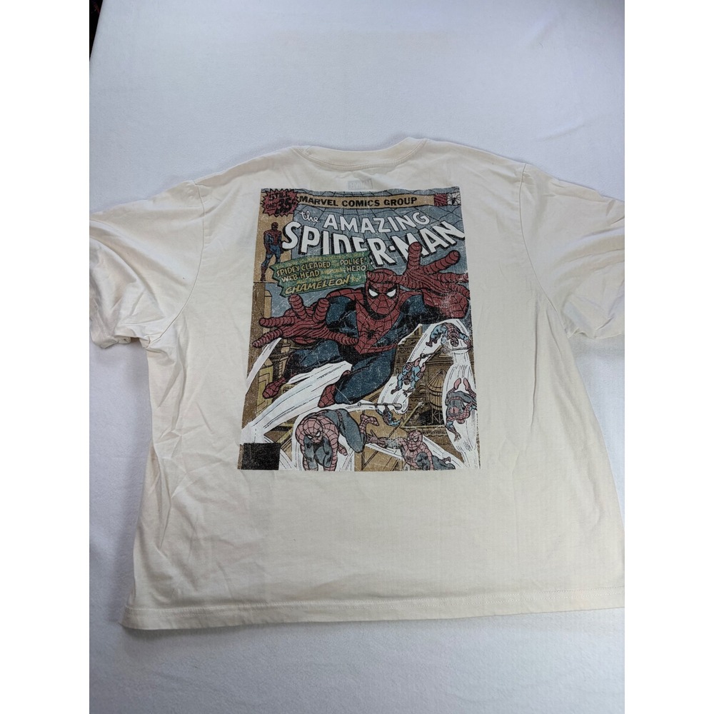 Marvel The Amazing Spider-Man Graphic T-Shirt Cream Mens Large Embroidered Logo - Picture 4 of 6